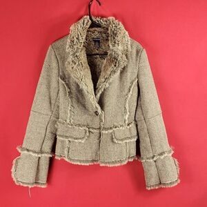 BOSTON PROPER WOOL BLEND FUR COAT Size 6
